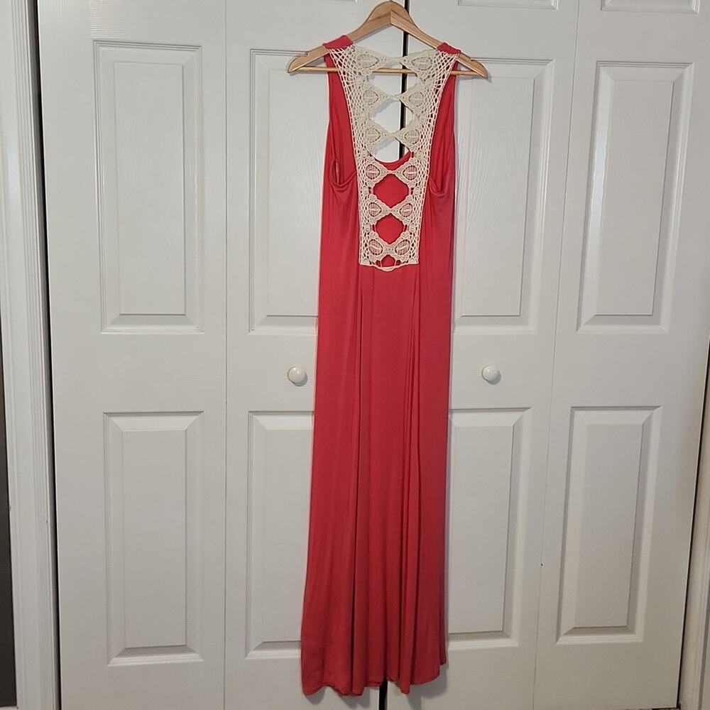 Lovestitch Women's Pink & Ivory Lace Sleeveless Maxi Dress Size Med Soft Stretch